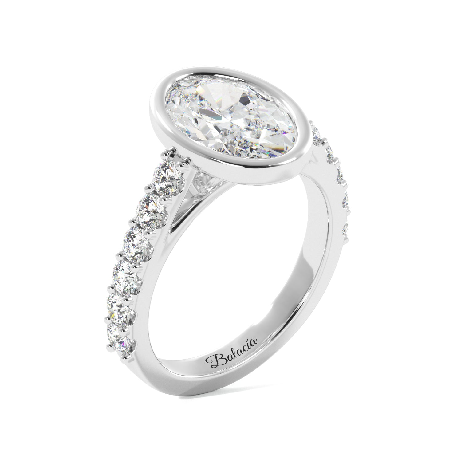 Oval Bezel Half Eternity Cathedral Engagement Ring