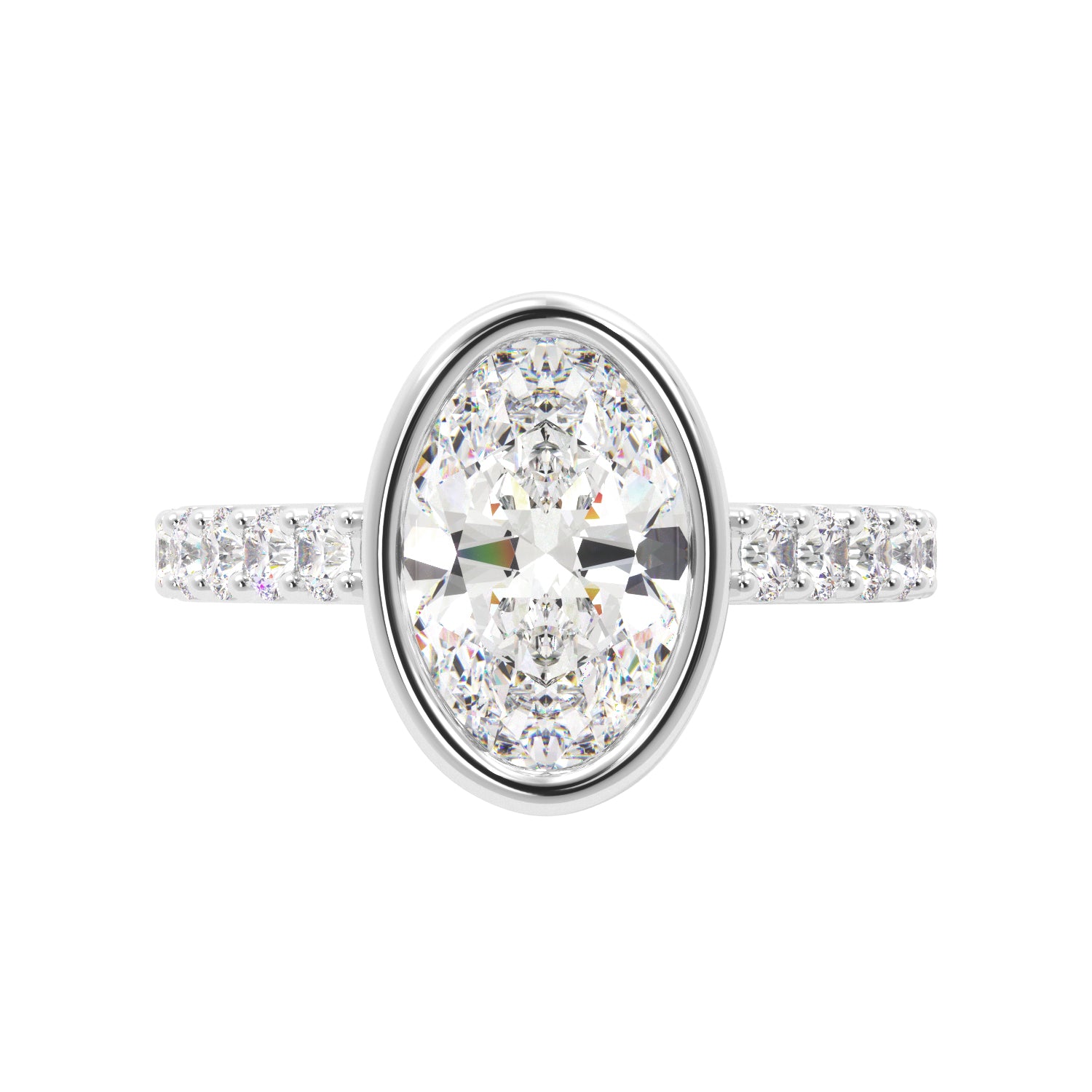 Oval Bezel Half Eternity Cathedral Engagement Ring