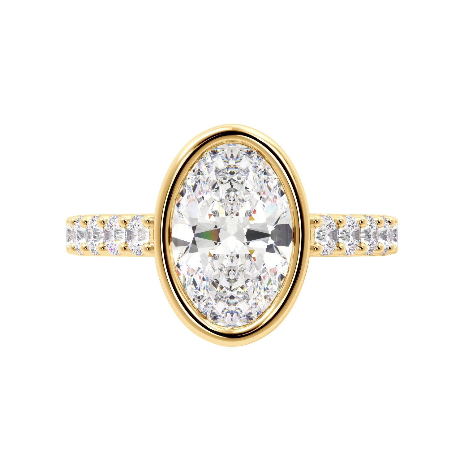 Oval Bezel Half Eternity Cathedral Engagement Ring