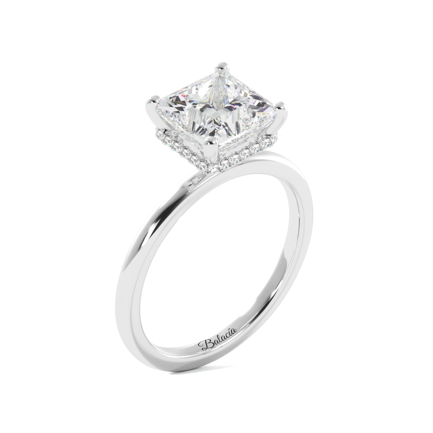 Princess Cut Solitaire with Hidden Halo Engagement Ring