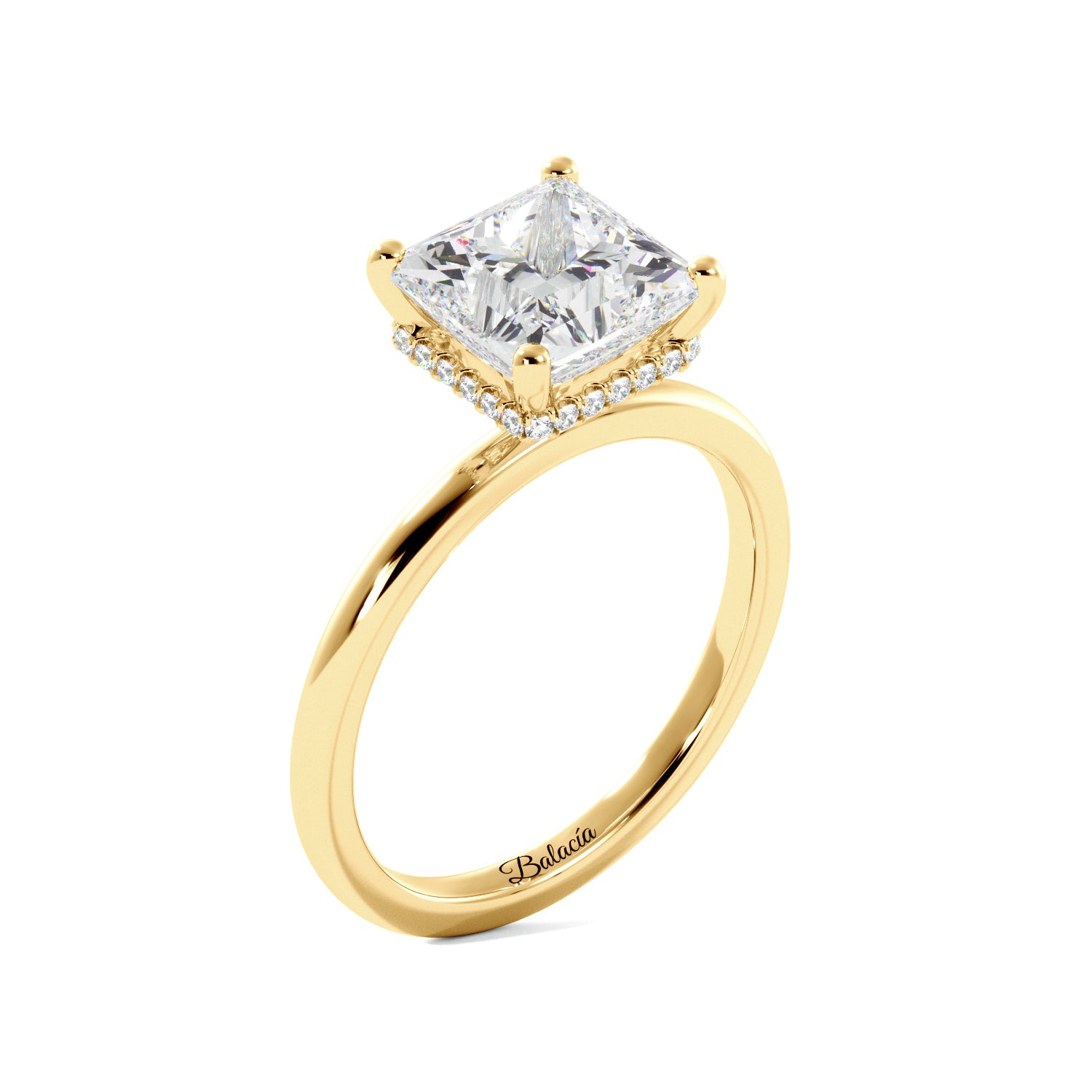 Princess Cut Solitaire with Hidden Halo Engagement Ring