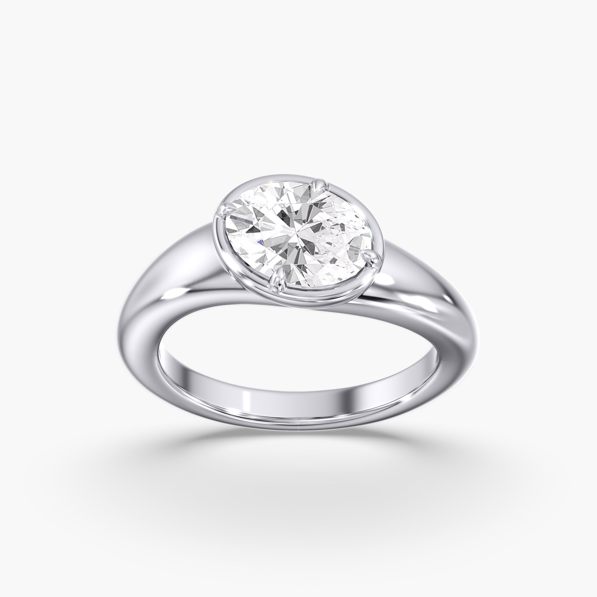 Modern Tilted Oval Diamond Bezel Ring