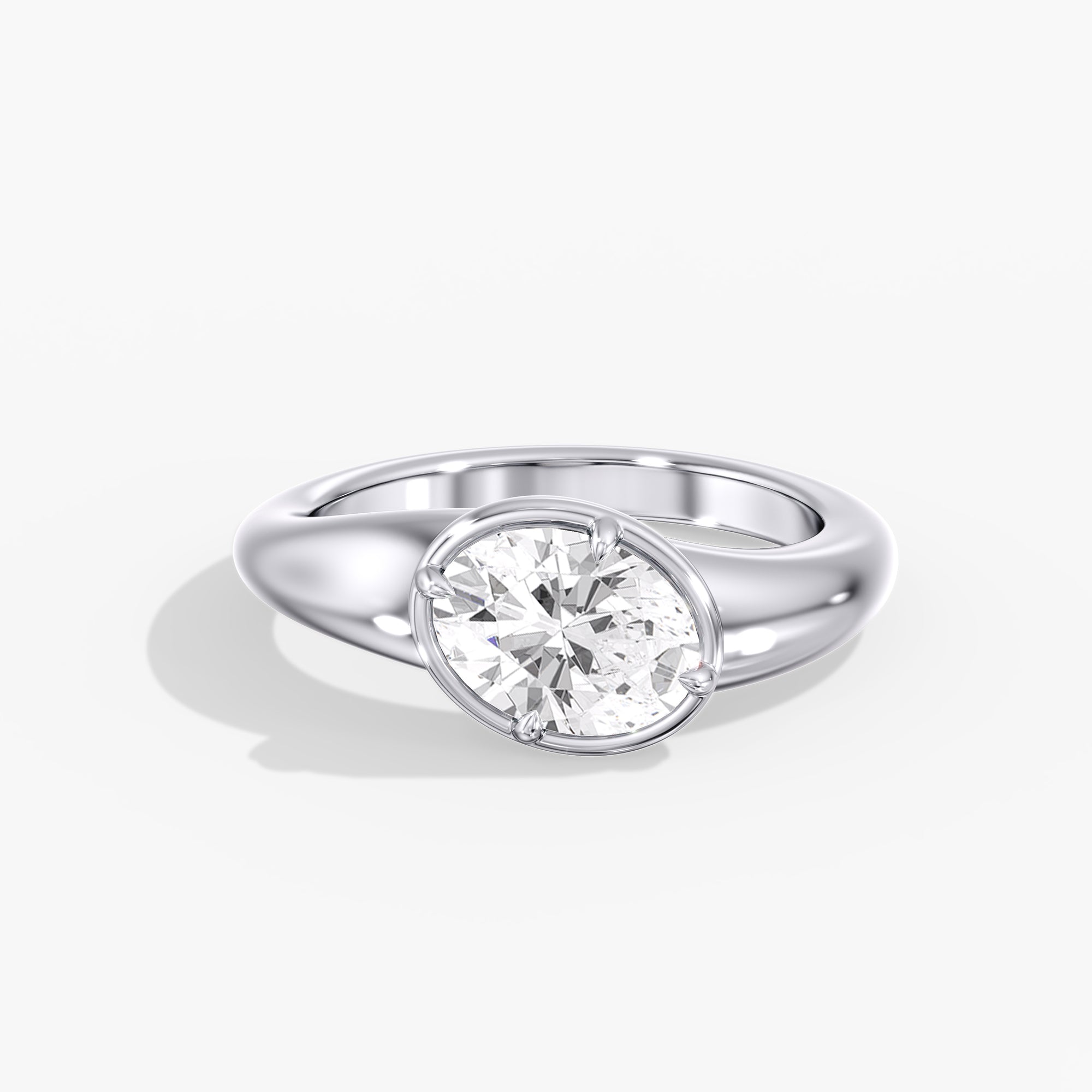 Modern Tilted Oval Diamond Bezel Ring Front View
