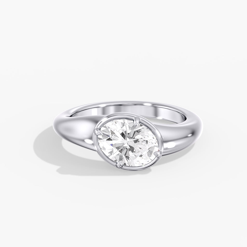 Modern Tilted Oval Diamond Bezel Ring Front View