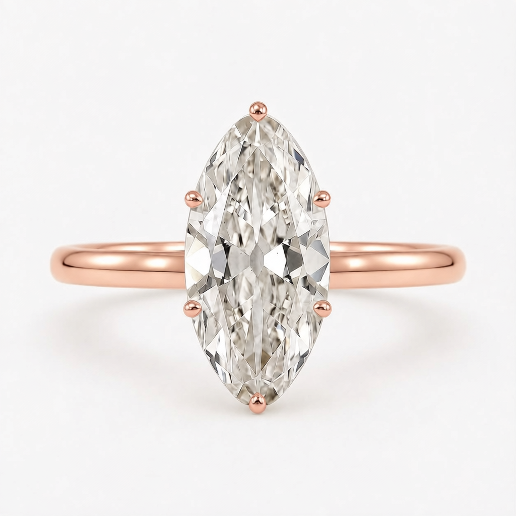 Moval Diamond Solitaire Hidden Halo Engagement Ring Rose Gold