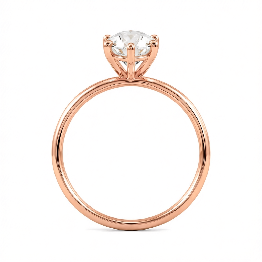 Moval Diamond Solitaire Hidden Halo Engagement Ring Rose Gold Side