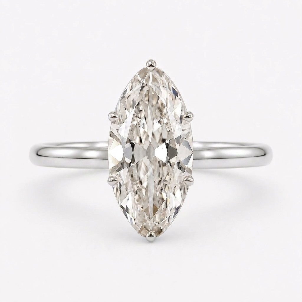 Moval Diamond Solitaire Hidden Halo Engagement Ring White Gold