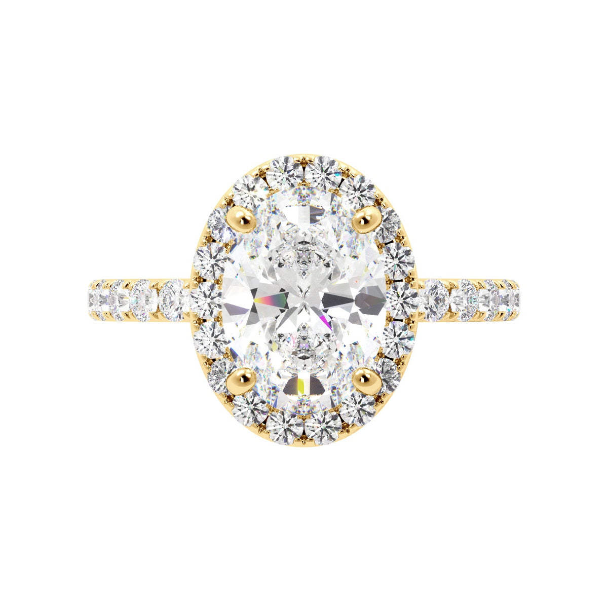 Oval Diamond Halo Engagement Ring Yellow Gold 
