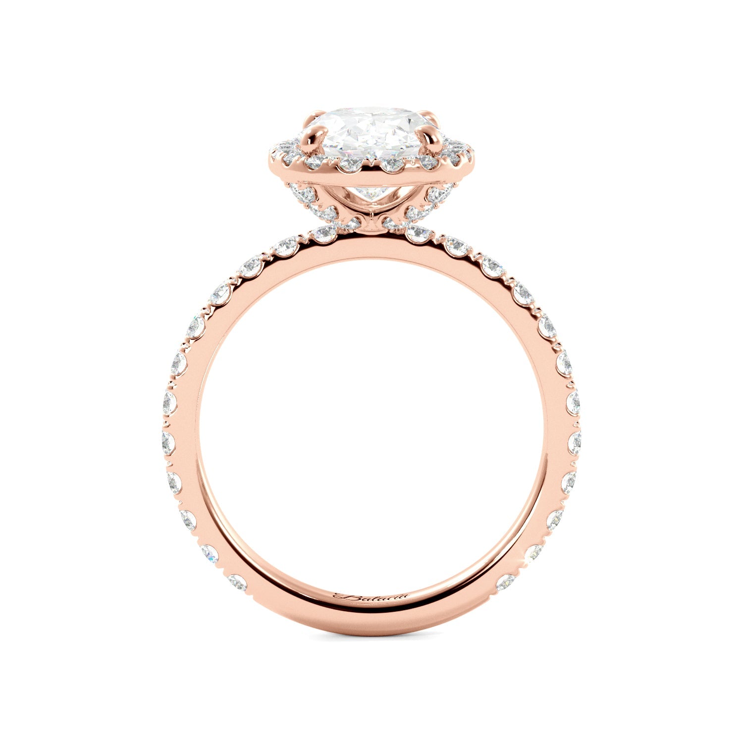 Oval Diamond Halo Rose Gold Engagement Ring Side