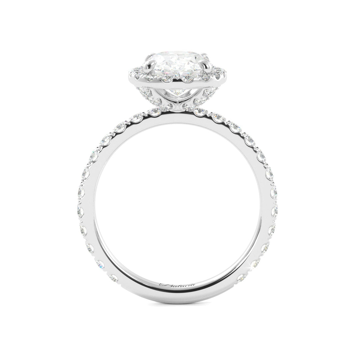 Oval Diamond Halo White Gold Engagement Ring Side