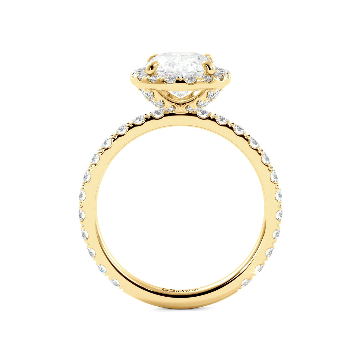 Oval Diamond Halo Yellow Gold Engagement Ring Side