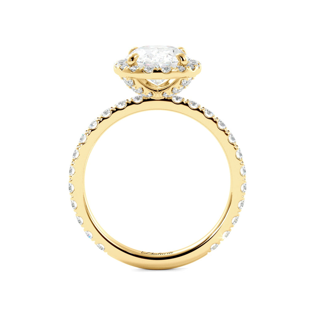 Oval Diamond Halo Yellow Gold Engagement Ring Side