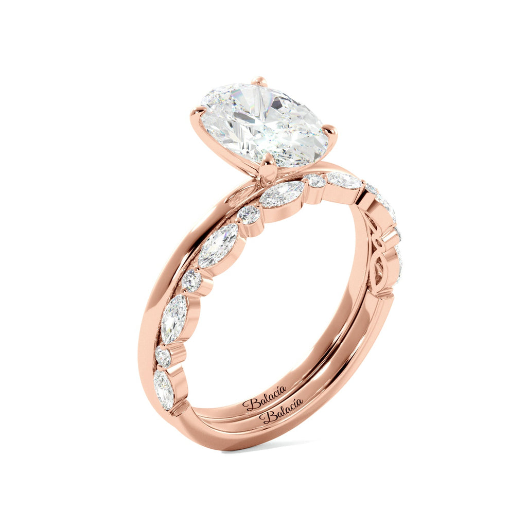 Oval Diamond Rose Gold Solitaire Ring Set Side View
