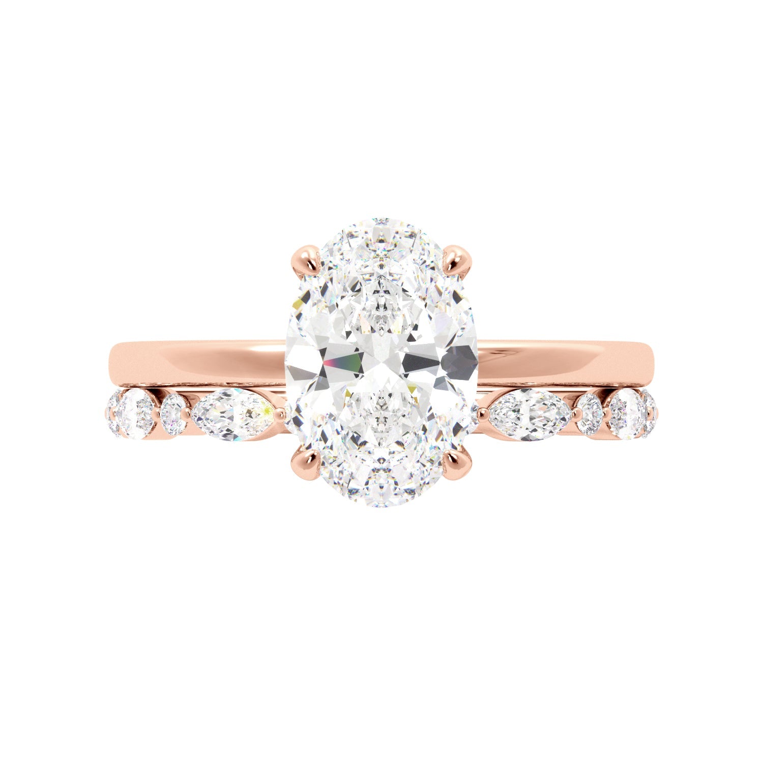 Oval Diamond Solitaire Rose Gold Ring Set
