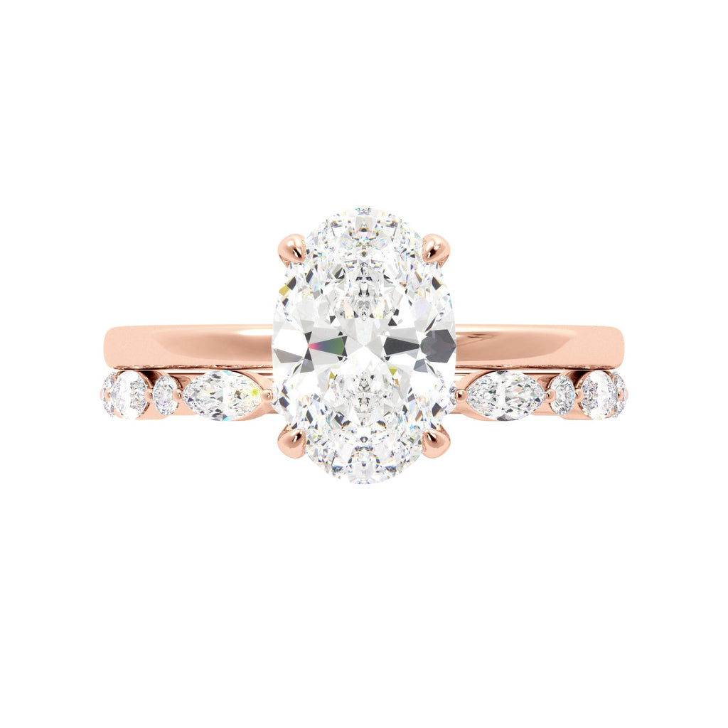 Oval Diamond Solitaire Rose Gold Ring Set