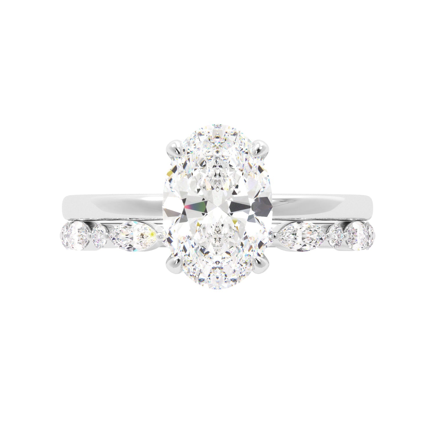 Oval Diamond Solitaire White Gold Ring Set