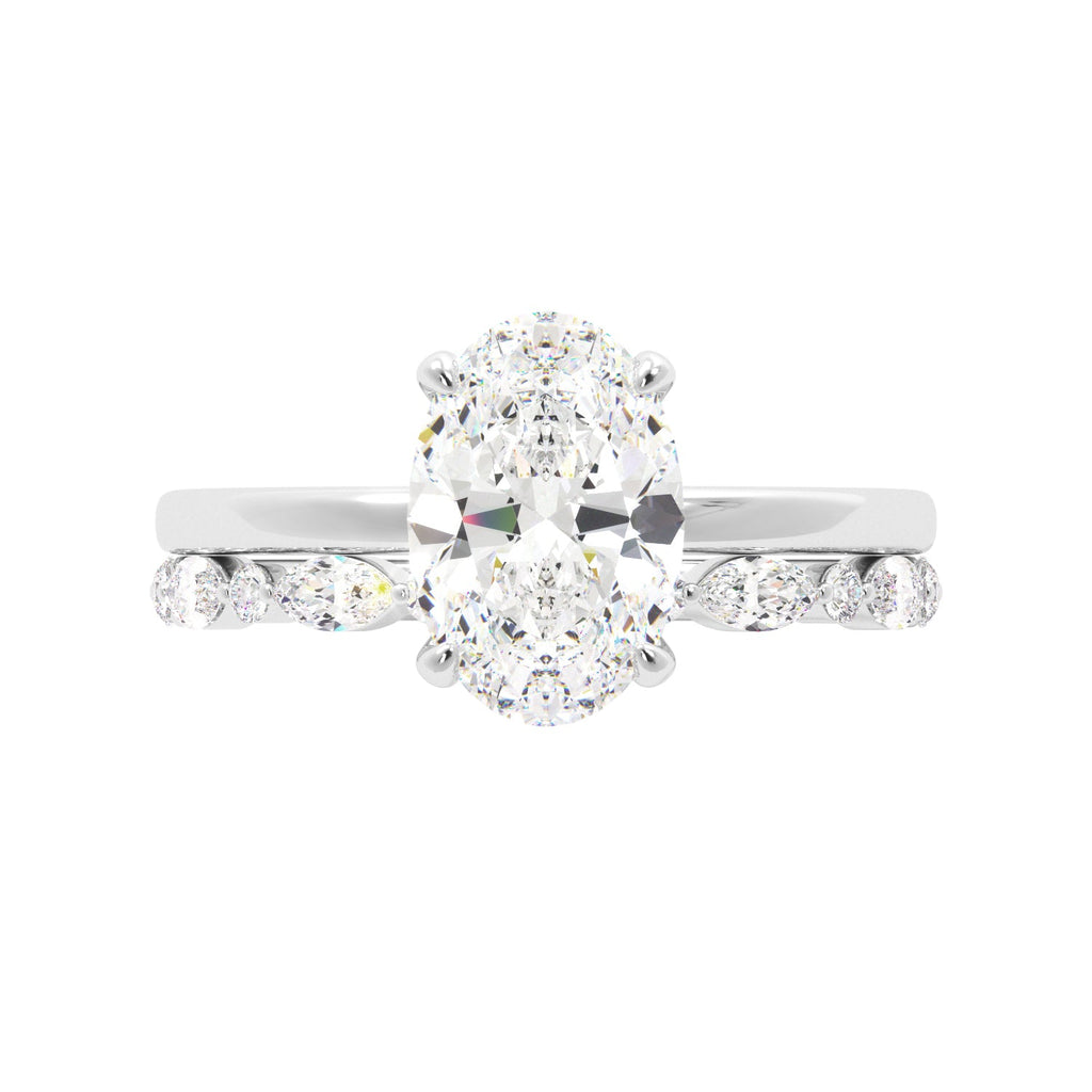 Oval Diamond Solitaire White Gold Ring Set