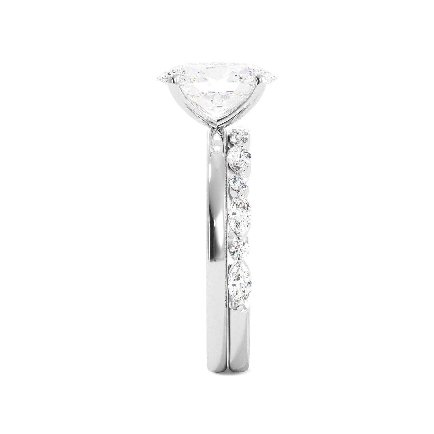 Oval Diamond Solitaire White Gold Ring Set Side View