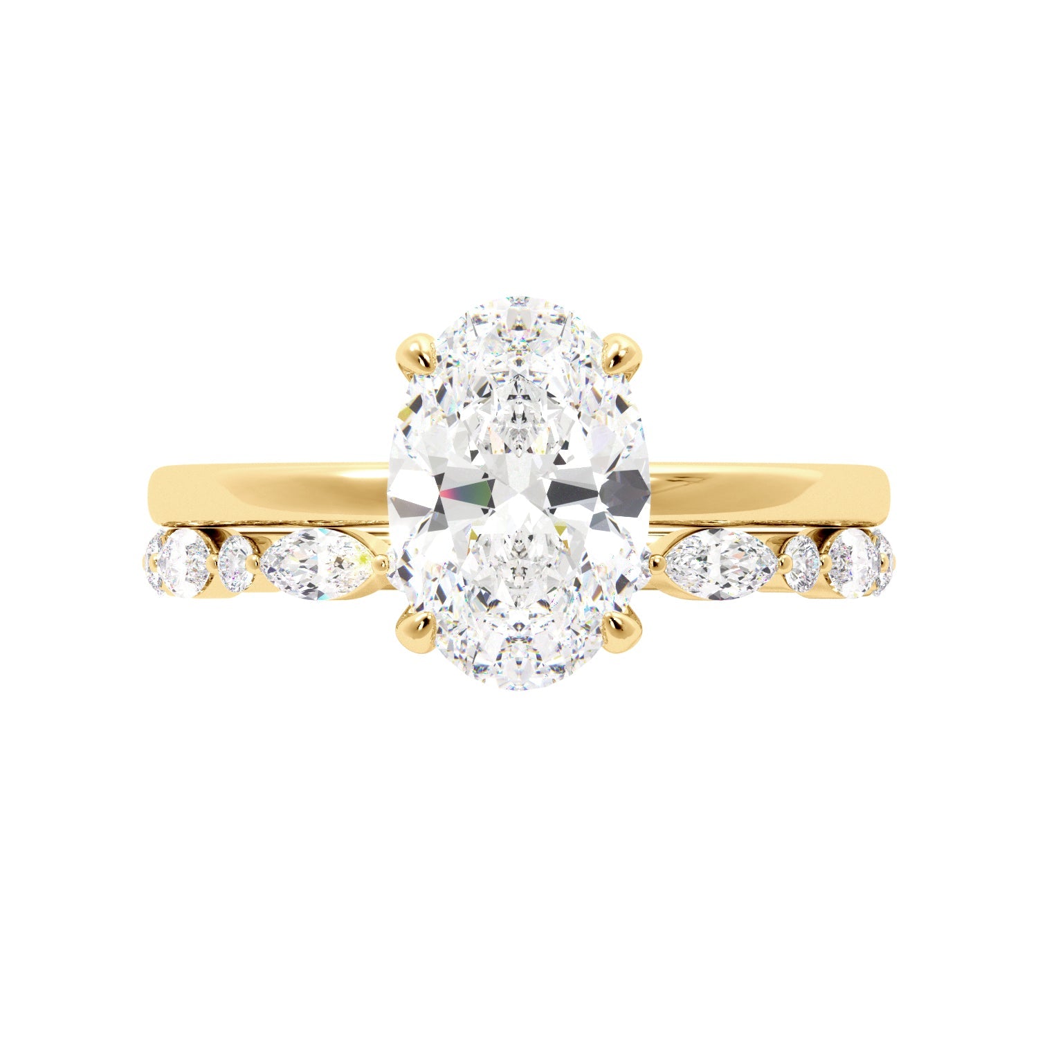 Oval Diamond Solitaire Yellow Gold Ring Set