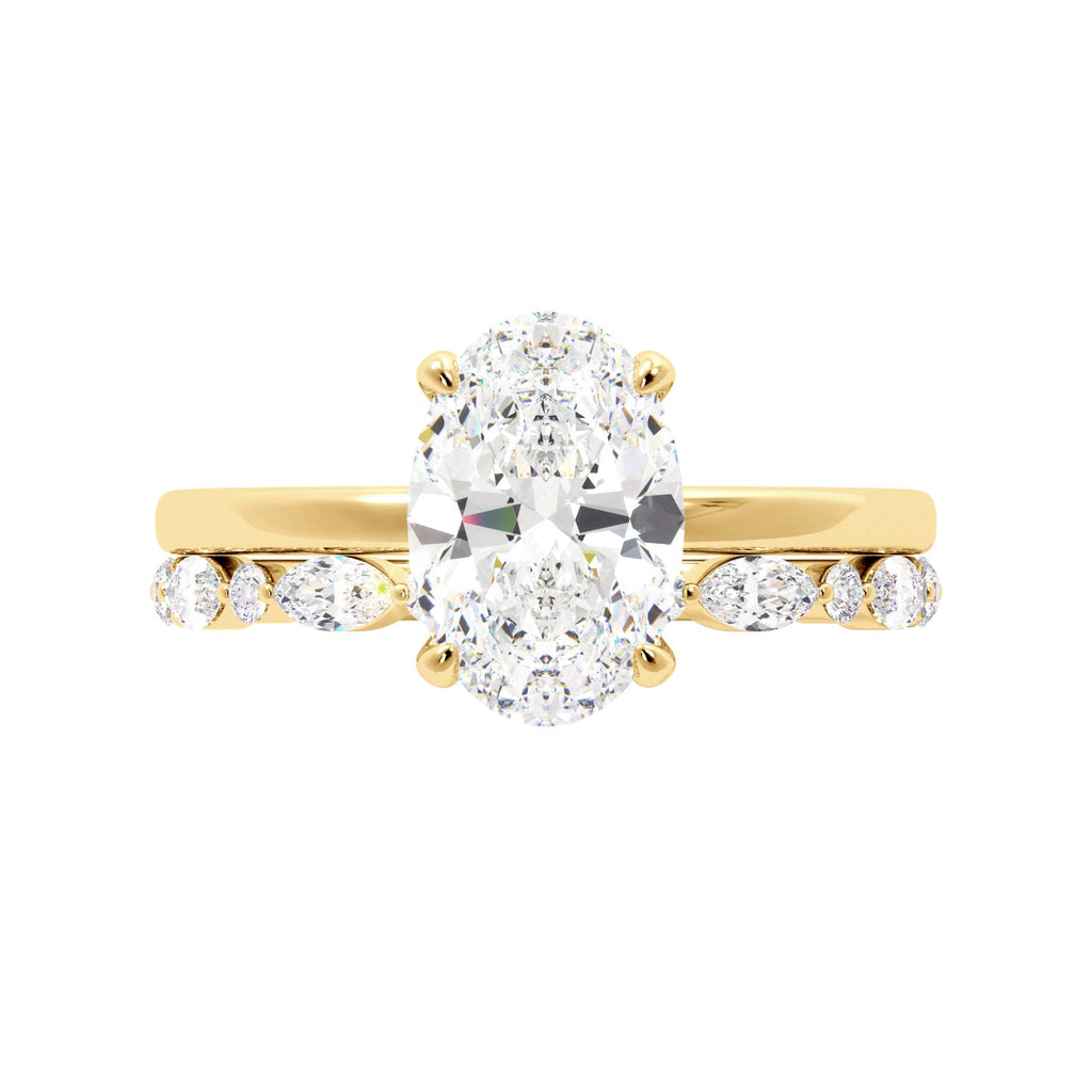 Oval Diamond Solitaire Yellow Gold Ring Set