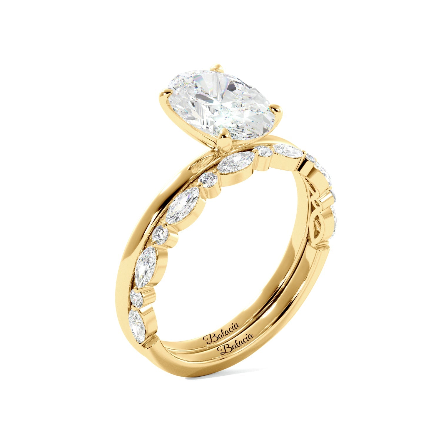 Oval Diamond Solitaire Yellow Gold Ring Set Side View