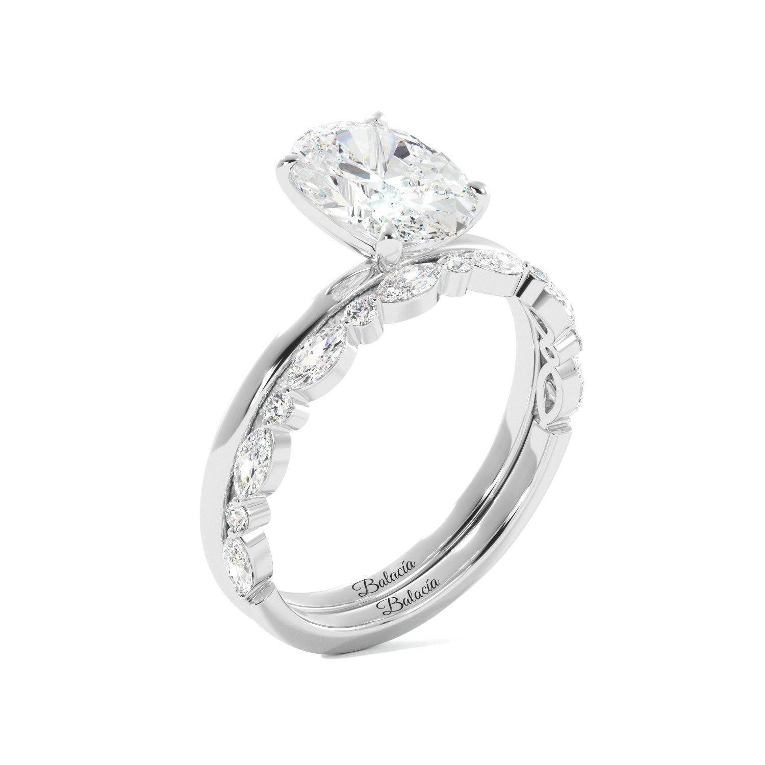 Oval Diamond White Gold Solitaire Ring Set Side View