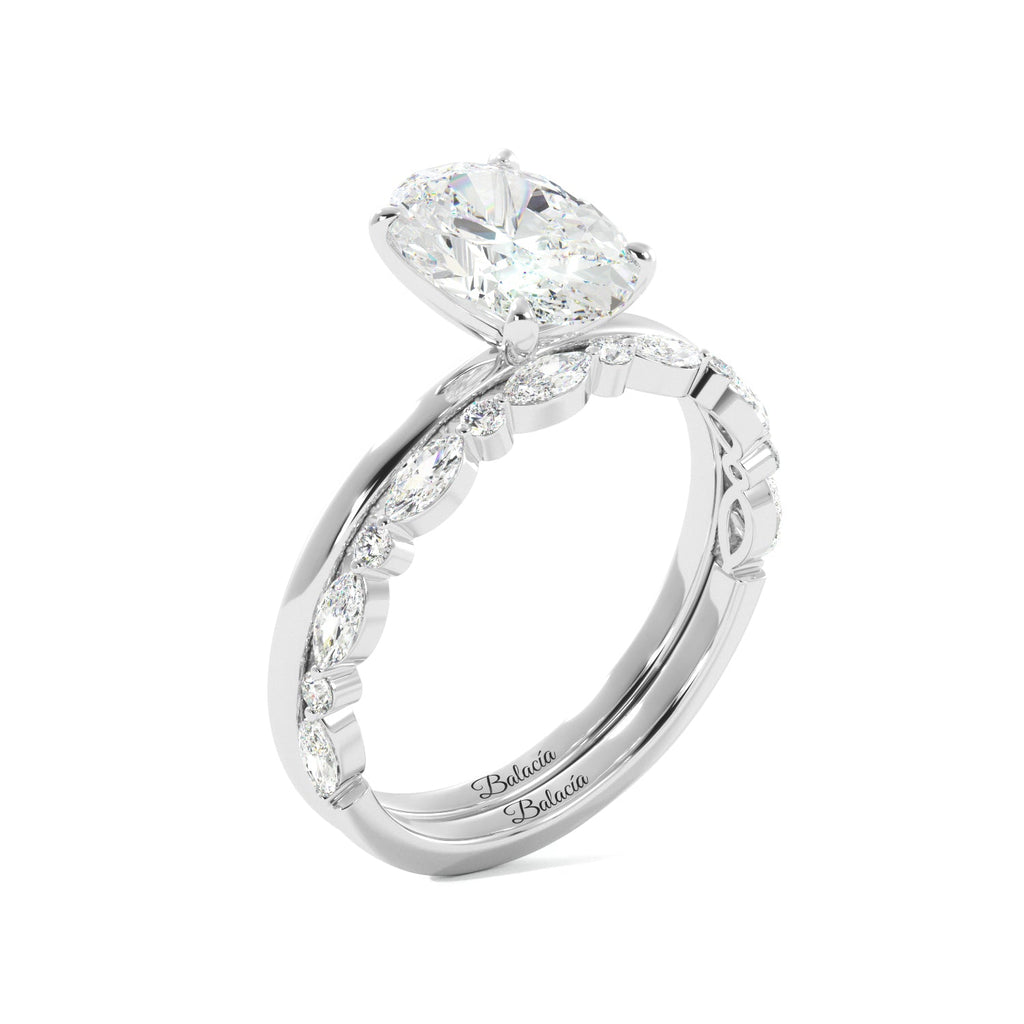 Oval Diamond White Gold Solitaire Ring Set Side View