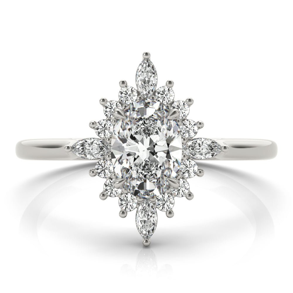 Oval Marquise Halo White Gold Engagement Ring