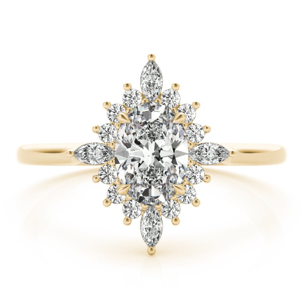 Oval Marquise Halo Yellow Gold Engagement Ring