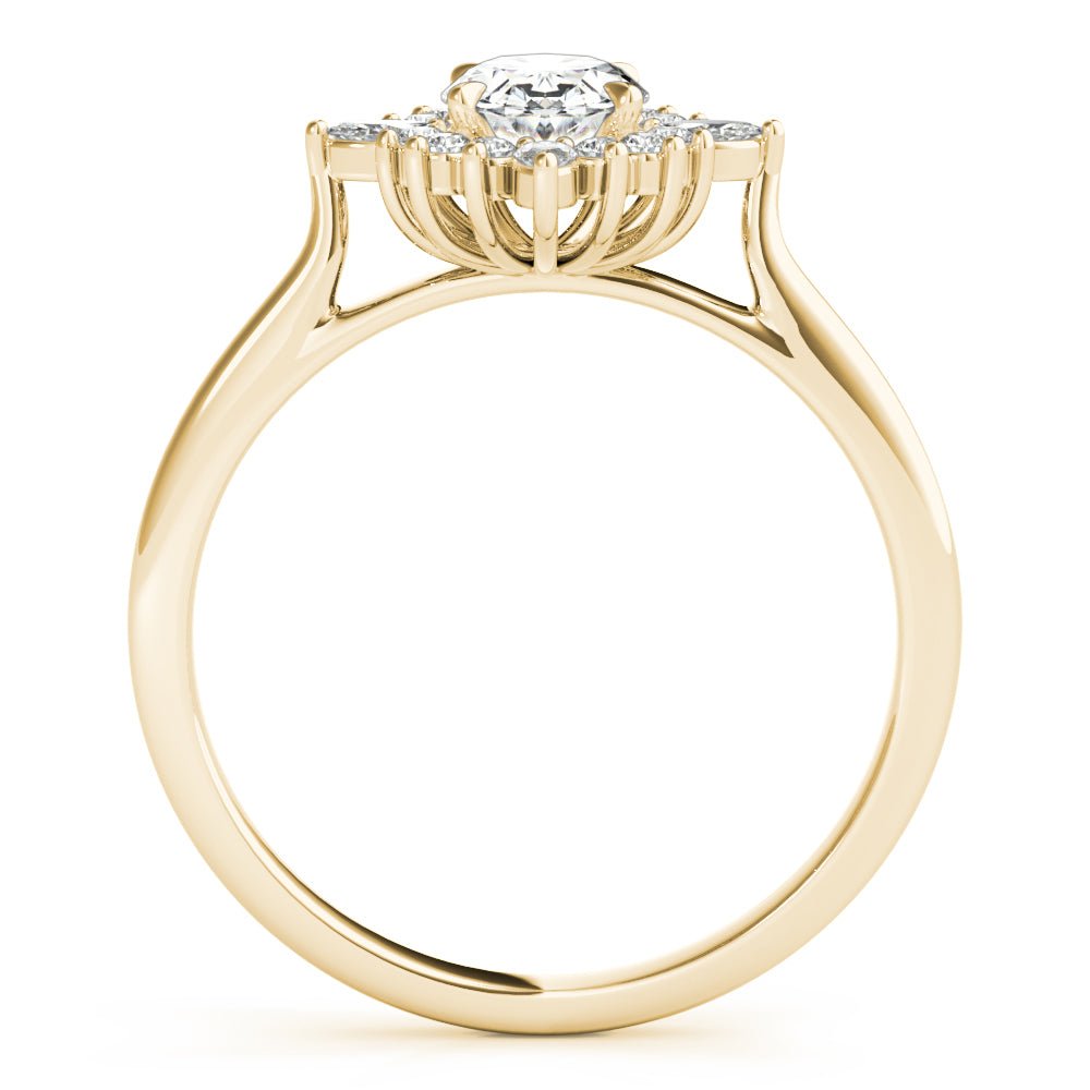 Oval Marquise Halo Yellow Gold Engagement Ring Side