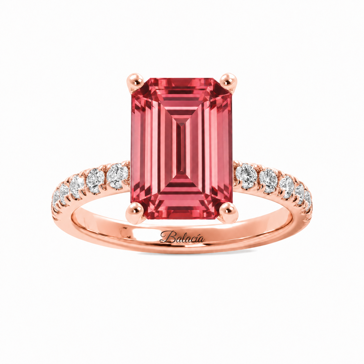Padparadscha Sapphire Half Eternity Engagement Ring Rose Gold