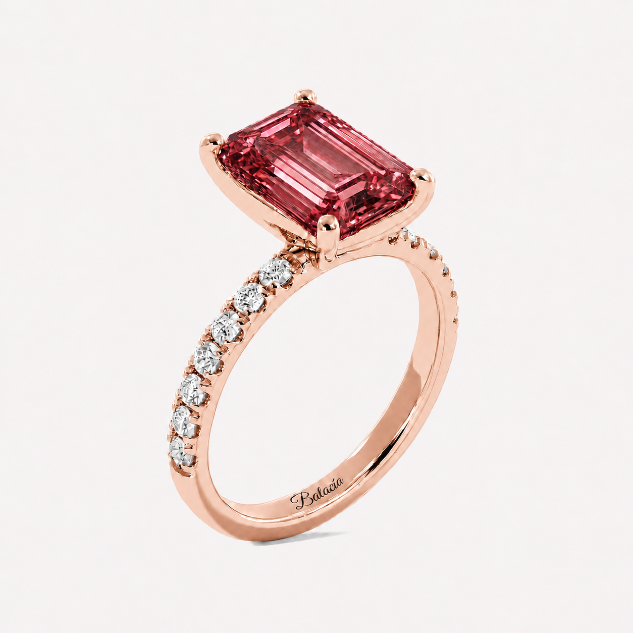 Padparadscha Sapphire Half Eternity Engagement Ring Rose Gold Side