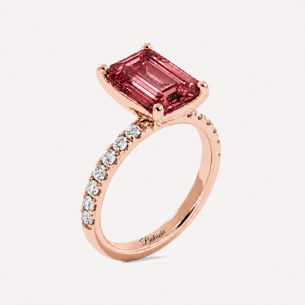 Padparadscha Sapphire Half Eternity Engagement Ring Rose Gold Side