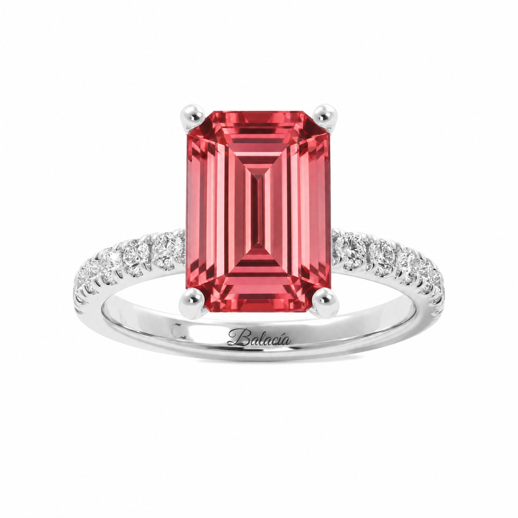Padparadscha Sapphire Half Eternity Engagement Ring White Gold