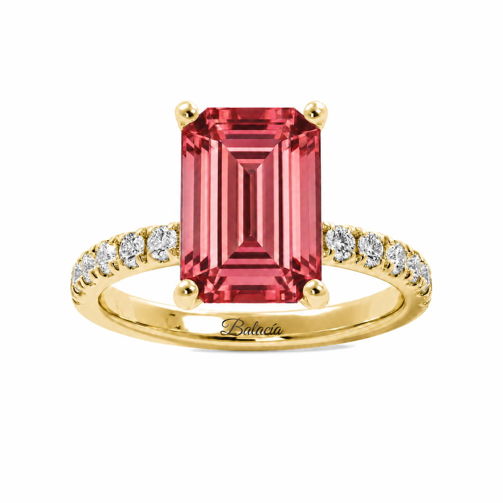 Padparadscha Sapphire Half Eternity Engagement Ring Yellow Gold