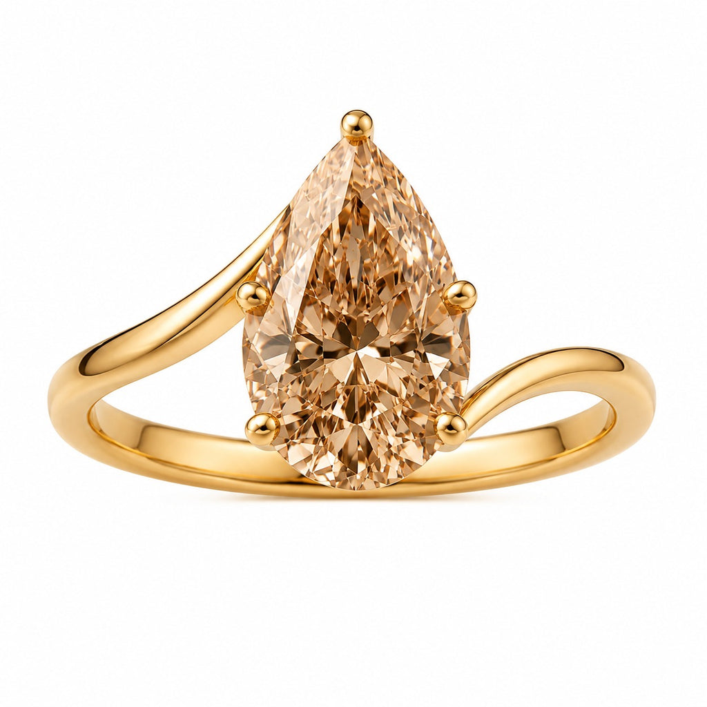 Pear Brown Diamond Bypass Engagement Ring gold