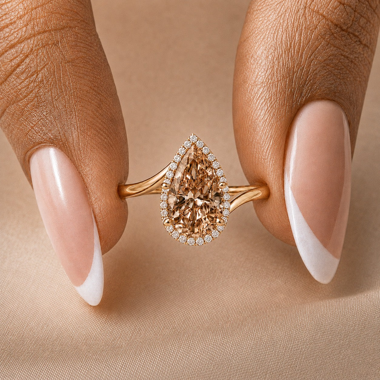Pear Brown Diamond Halo Bypass Ring