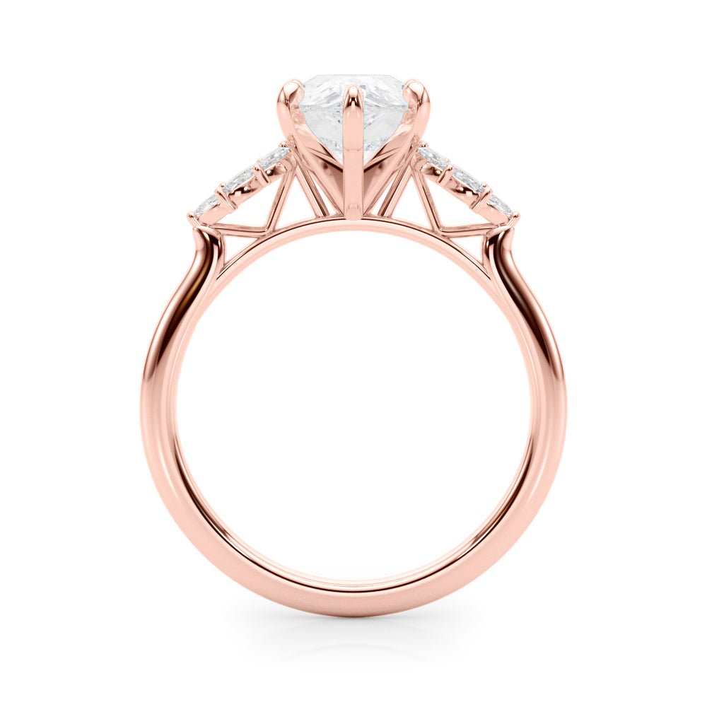 Pear Diamond Marquise Accents Rose Gold Engagement Ring Side