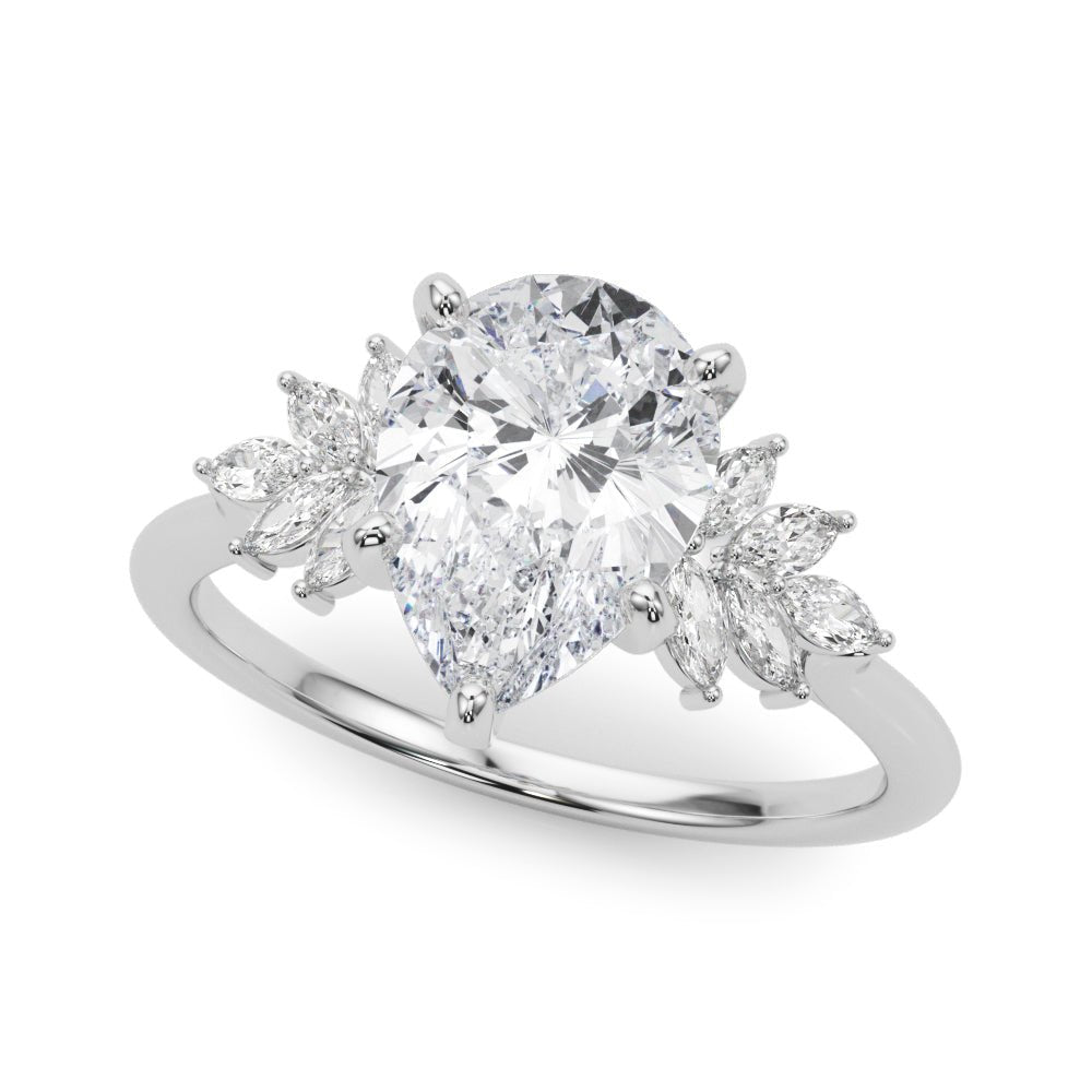 Pear Diamond Marquise Accents White Gold Engagement Ring