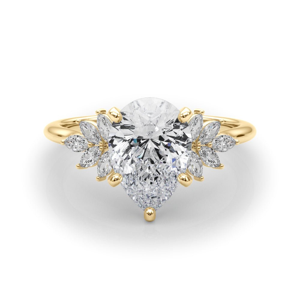 Pear Diamond Marquise Accents Yellow Gold Engagement Ring