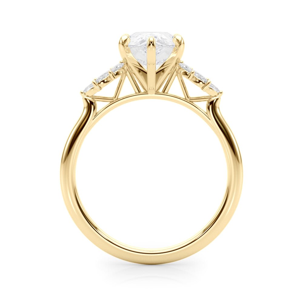 Pear Diamond Marquise Accents Yellow Gold Engagement Ring Side