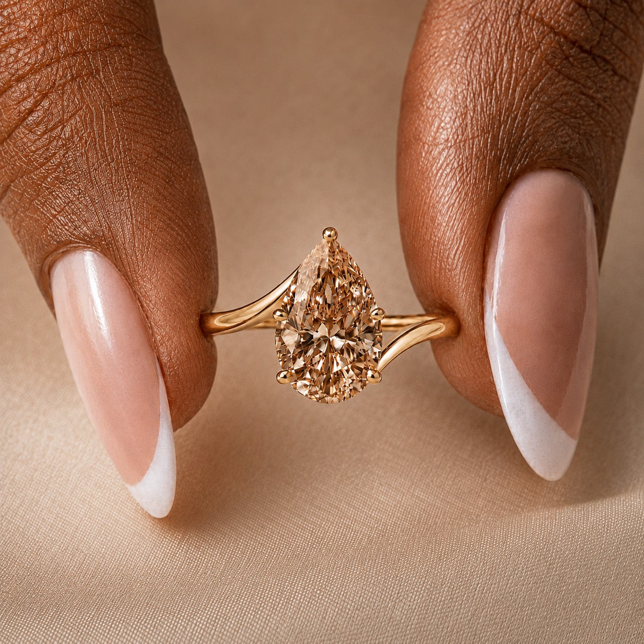 Pear Fancy Brown Diamond Bypass Yellow Gold Engagement Ring