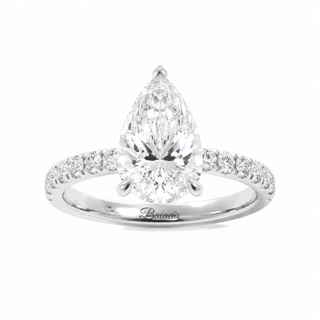 Pear lab diamond hidden halo engagement ring
