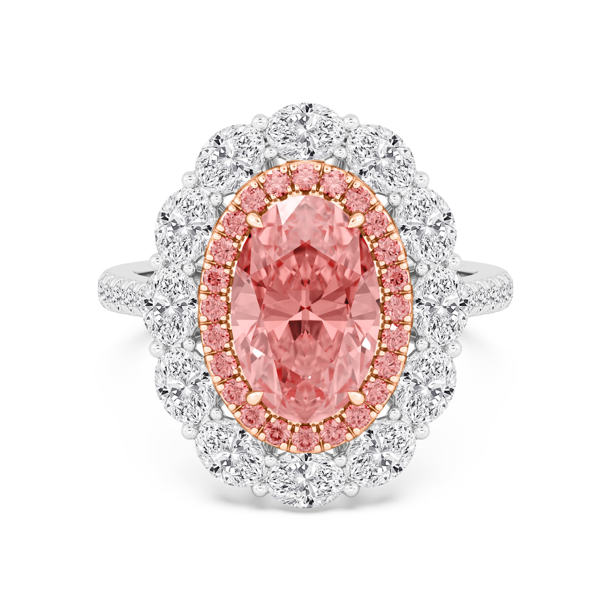 Pink Oval Diamond Double Halo Engagement Ring