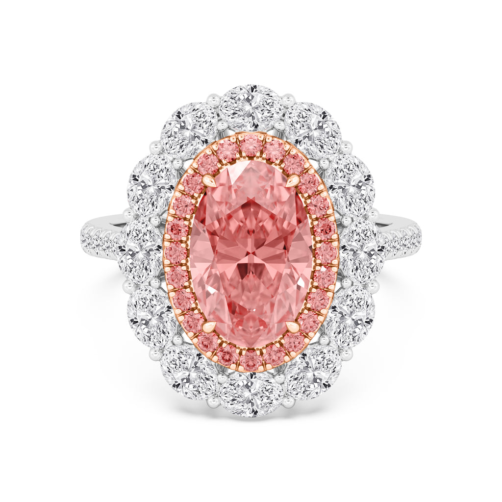 Pink Oval Diamond Double Halo Engagement Ring