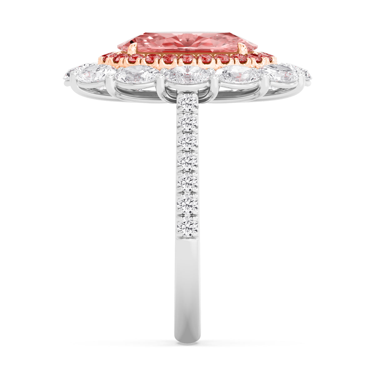Pink Oval Diamond Double Halo Engagement Ring  Side 