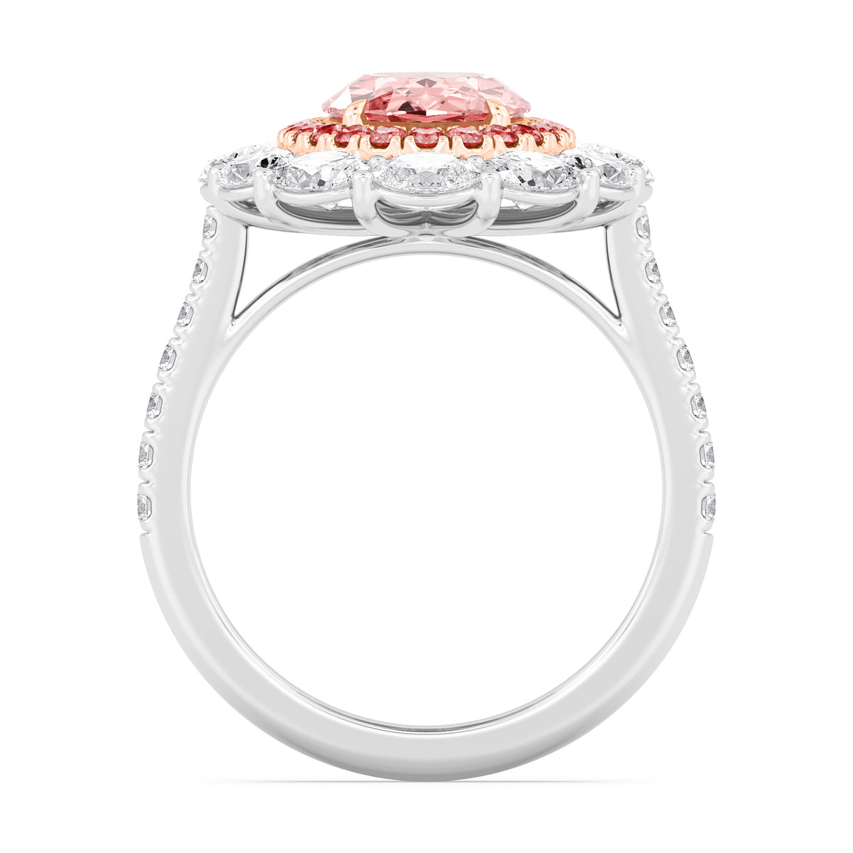 Pink Oval Diamond Double Halo Engagement Ring  Side View