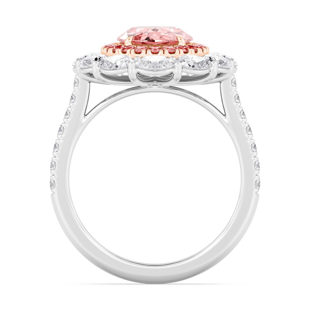 Pink Oval Diamond Double Halo Engagement Ring  Side View