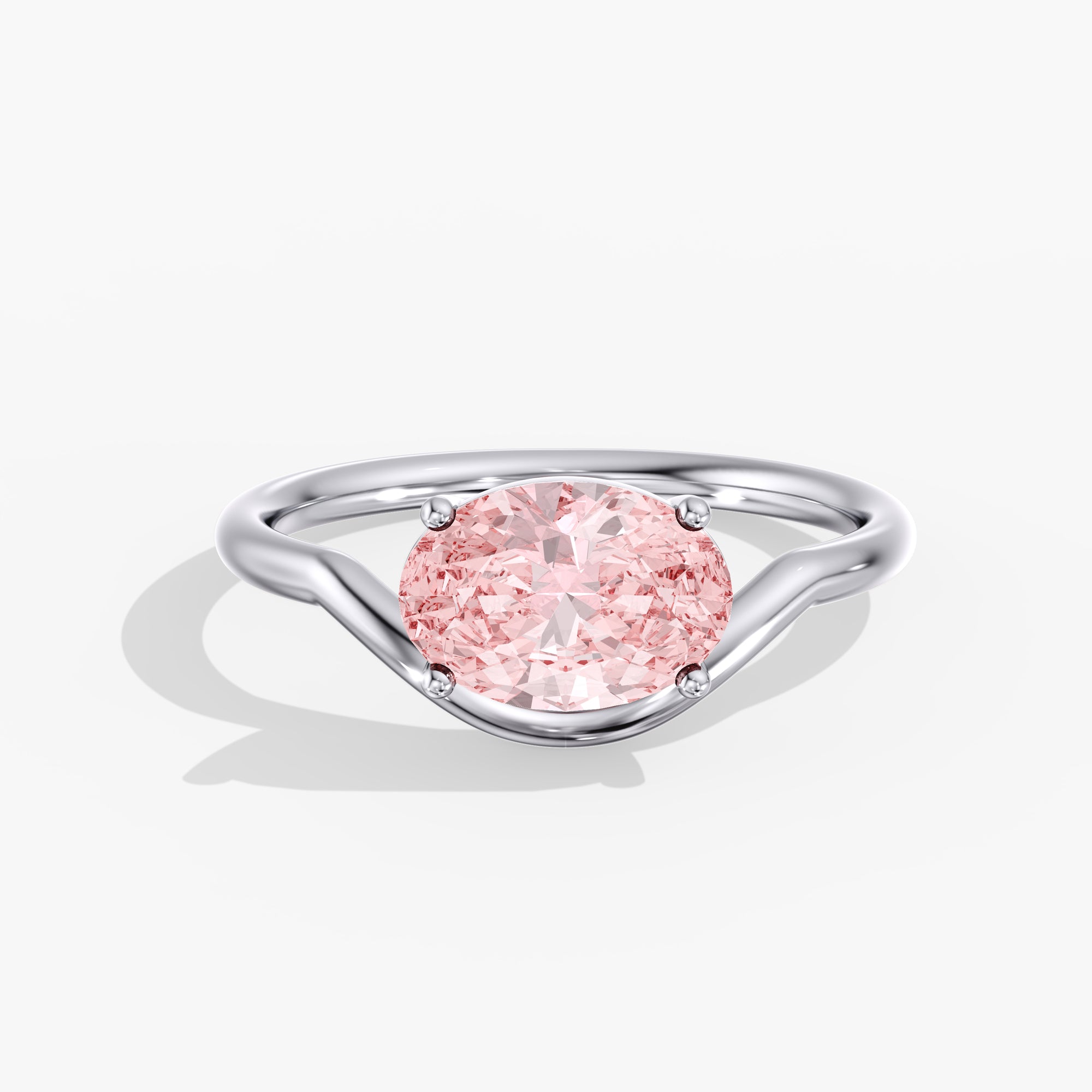 Pink Oval Diamond East West Ring Front View