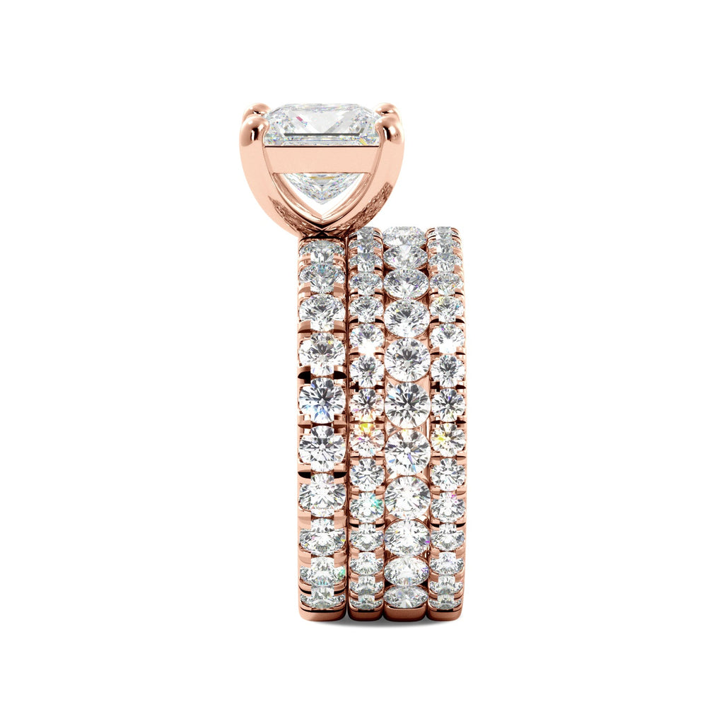 Princess Cut Diamond Engagement Ring Rose Gold Set 